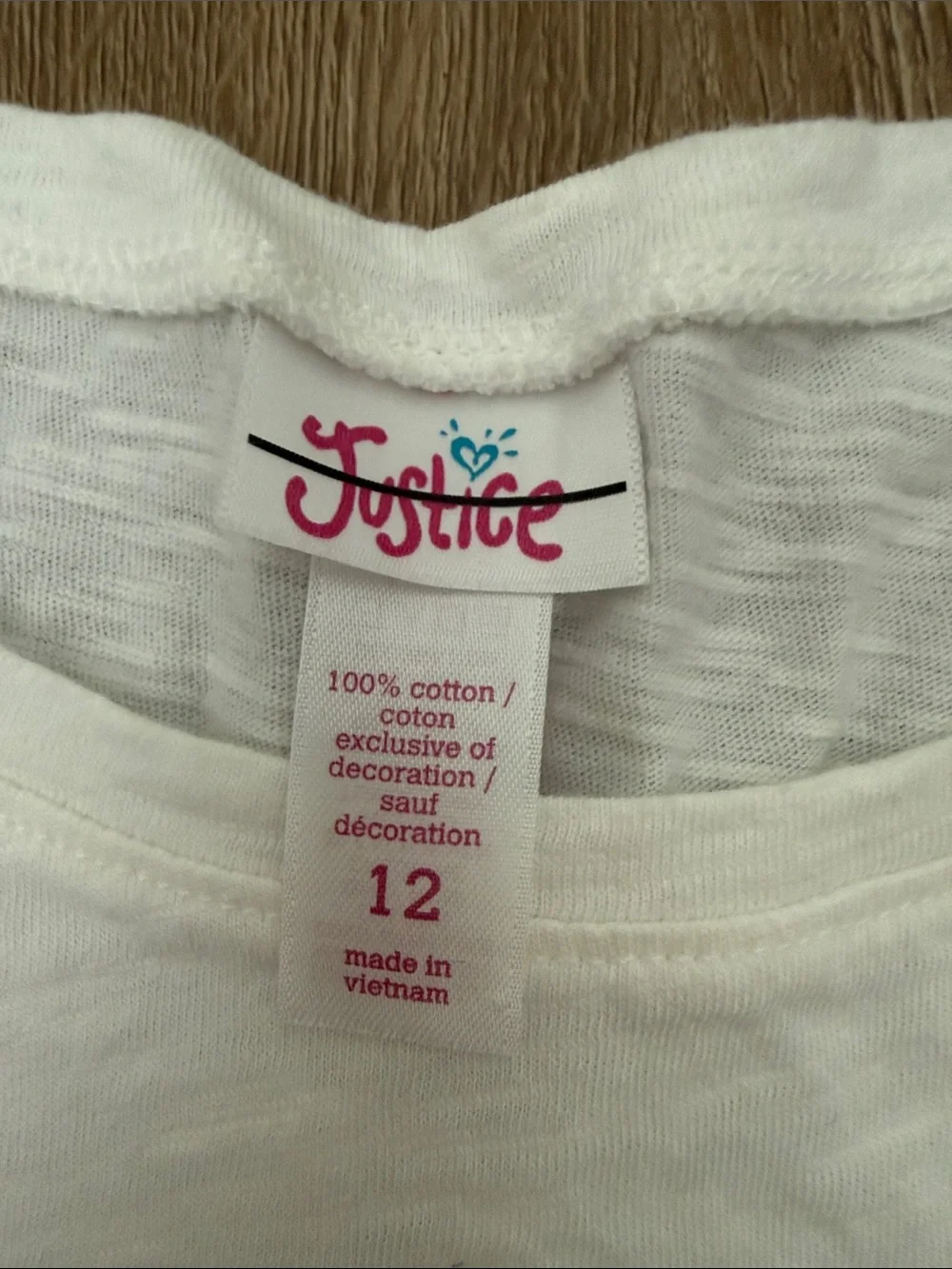 Justice White Short Sleeve Tee with Floral Appliqués, Size 12